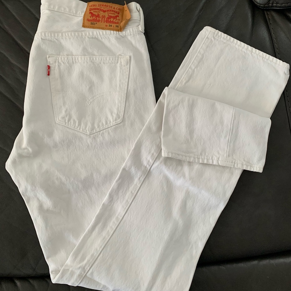 Levi Strauss & Co. 501 white denim jeans.